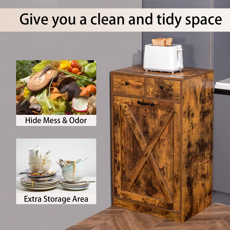 Zvyteay 13 Gallons Tilt Out Trash Can Cabinet, Wooden Trash