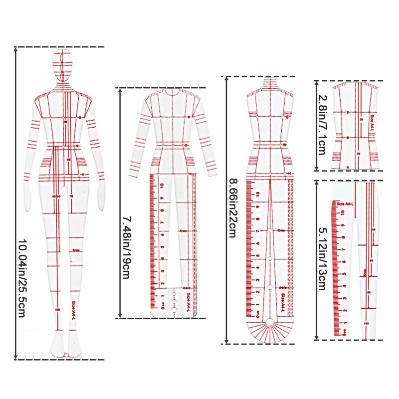 EXTCCT Fashion Drawing Template Ruler Set, Woman Sewing Humanoid Patterns
