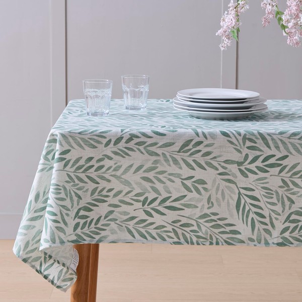 Botanical Green Leaves Rectangle Table Cloth 52" x 70”, Waterproof