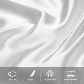 【2 Pack】 Mulberry Satin Silk Pillowcase, H HOME-MART 20"x 30" Satin Silk Pillowcases for Hair and Skin, Queen Size Pillow Case with Envelope Closure (White)