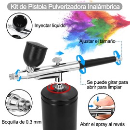 Portatil Kit de Aerógrafo, Kit para Uñas Aerografo, Con boquilla de 0,3 mm Pistola de Aerógrafo de Mano, Adecuado para Manicura, Maquillaje, Pintura, Decoración de Pasteles, Coloración de Modelos (Negro)