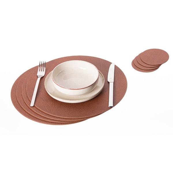 Nikalaz Recycled Leather Round Placemats and Coasters, Set of 4