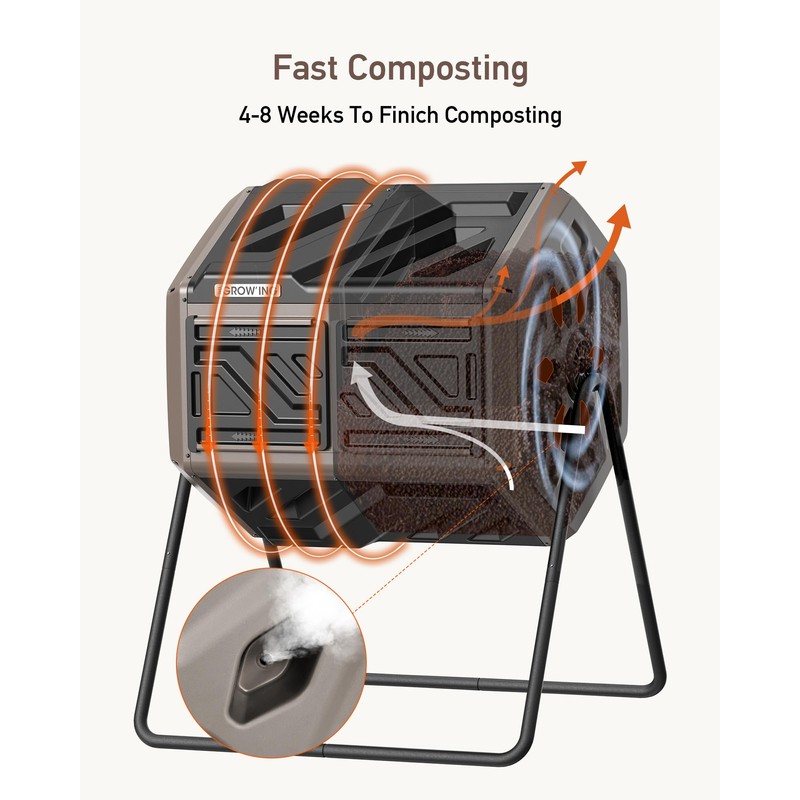 THEGROW'ING Updated 43 Gallon Compost Bin Outdoor, Fast Assemble Tumbling