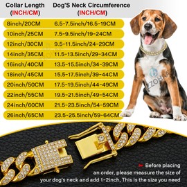 Gold Dog Chain Diamond Cuban Collar Walking Metal Chain Collar,Pet Cuban Collar Jewelry Accessories for Dogs Cats（10inch，Gold）
