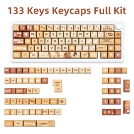 GEKUCAP Cute PBT Keycaps 133 Keys Caramel Bear Theme Keycap Dye Sublimation XDA Profile Key caps Custom Keycaps Set for Cherry Gateron MX Swithes Mechanical Gaming Keyboards