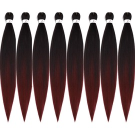 BALINGHAIR Pre-Stretched Braiding Hair Extensions Ombre Black to Burgundy Red 30 Inch Braiding Hair for Crochet Braids(1B/900#-8Pcs)