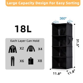 YRCBEHFU 2 Packs Hanging Closet Organizer, 4-Shelf Closet Organizers and Storage with Side Pockets, Collapsible Hanging Shelves for Closet & RV & College Dorm,Black