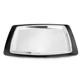 New Star Foodservice 26672 Rectangular Stainless Steel Sizzling Platter with Insulated Holder, 11" x 7.25", Black