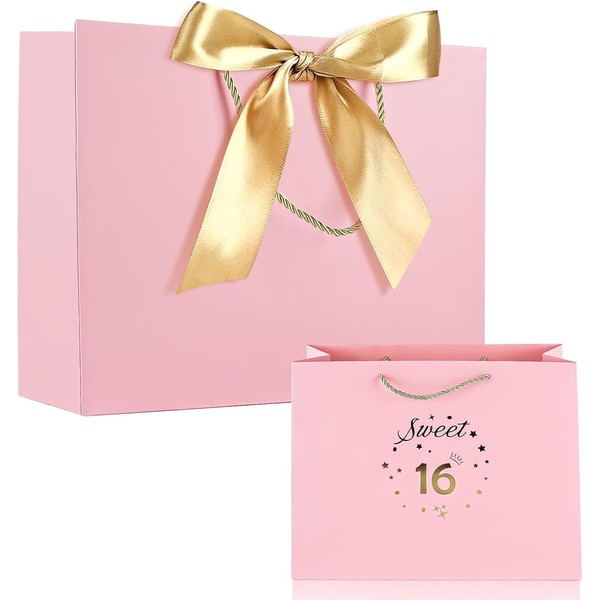 FUNCANDLE Pink Sweet 16th Birthday Gifts Bag with Greeting Handles
