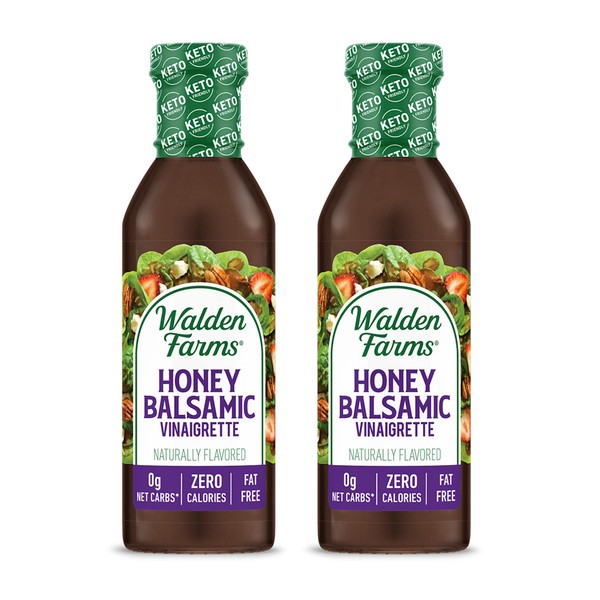 Walden Farms Honey Balsamic Vinaigrette Dressing 12 Oz. Bottle (Pack of 2) - Fresh & Delicious Salad Topping, 0g Net Carbs Condiment, Kosher Certified - Great on Salads, Drizzled on Fruits, Vegetables and More