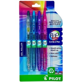 PILOT B2P Colors (New 2020! in retail packaging) - Bottle to Pen Refillable & Retractable Rolling Ball Gel Pen Made From Recycled Bottles, Fine Point, Color G2 Inks, 4-Pack