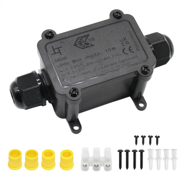 IP68 Waterproof Junction Box, HUYU 2-Way Outdoor Cable Connectors with