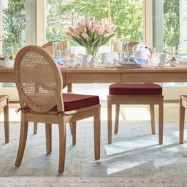 Supdurplus Outdoor Round Corner Seat Cushion, 17"x16"x2", Set of 4, Non Slip Seat Cushion Pads with Removable Cover for Patio Furniture, Garden Yard Lawn, Tan Dotted Red Base