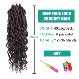 Deep Faux Locs Crochet Hair for Black Women Goddess Locs Crochet Hair Pre Looped 14 Inch 8 Packs Soft Locs Crochet Braids With Curly Ends Synthetic Hair Extension (14 Inch/Pack of 8, 4#)