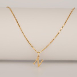 KEYUN Gold Initial Necklaces for Women Dainty A-Z Letter Pendant Necklace Gold Box Chain Choker Jewelry for Women, Copper, No Gemstone