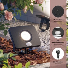 ledscom.de Wega LED Garden Spotlight with Ground Spike for Outdoor Use with Motion Sensor Black 11.32 W 880 lm White