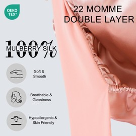 ZIMASILK 100% Mulberry Silk Bonnet for Sleeping Women Long Hair Double Layer Silk Hair Wrap with Elastic & Tie Band Cooling Hair Caps for Hair Care Stay On Head (1Pc, Rosegold)