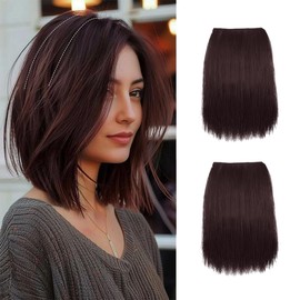 XFSRG Pack of 2 Clip-In Extensions, Synthetic Invisible Silky Seamless Hair, Simply Add Hair Volume for Women with Thinning Hair (Dark Brown)