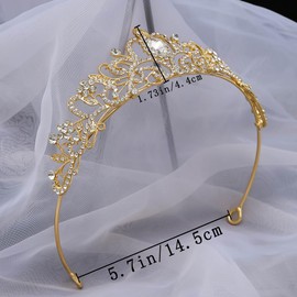 Gold Rhinestone Crown Tiara Elegant Princess Crown Shiny Crystal Bridal Crown Royal Queen Jewelry Rhinestone Headband for Women Girls Wedding Prom Birthday Tiara Cosplay Costumes Hair Accessories