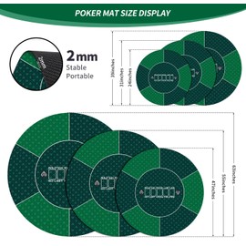 nuveti 24/31/47/55 inch Round Poker Mat for Texas Holdem | Portable Poker Table Top with Art Deco Layout Print 8 Player Game Layout Mat to Play Cards, Poker Games, Blackjack, Casino