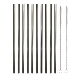 10 Pcs Stainless Steel Straws, Reusable Drinking Straws, Straight Metal Straw Sets with 2 Pcs Cleaning Brushes (8.5 Inch, Black)