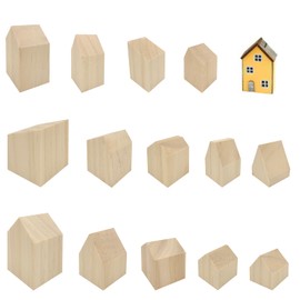 GeryVtee 14pcs Unfinished Wooden House Shaped Blocks Blank Wooden Cutouts House Wooden Craft for Home Kitchen Office Shelf Coffee Bar Decor Wooden Blocks for Crafts