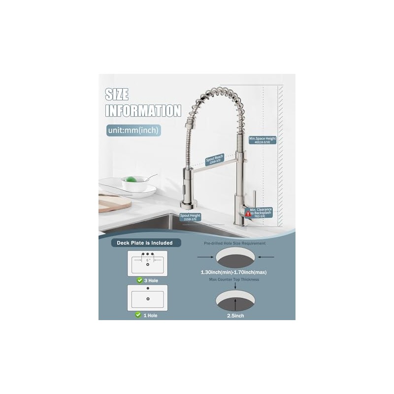 Kitchen Faucet, Commercial Kitchen Sink Faucets with Pull Down Sprayer,