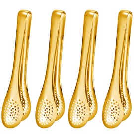9 Inch Gold Tongs for Serving Utensils Stainless Steel Salad Tongs Serving Tongs for Buffet Dessert Party Kitchen Catering 4 Pack