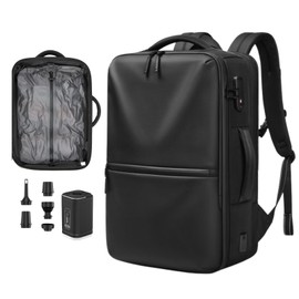 Vacuum Seal Travel Backpack 70L Expandable Air Compression System, Water Resistant Airline Approved Carry-On Suitcase Luggage, Black - Vacuum Pump Included