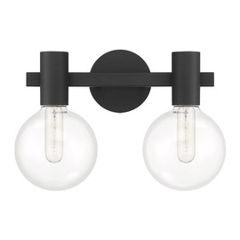 Savoy House 8-3076-2-BK Wright Modern Vintage Clear Glass Bathroom Vanity Wall Light, 2-Light 120 Total Watts, 10" H x 16" W, Matte Black