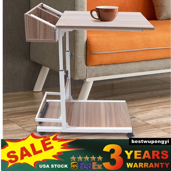 Rolling Laptop Desk Bedside Table Computer Over Bed Standing Height