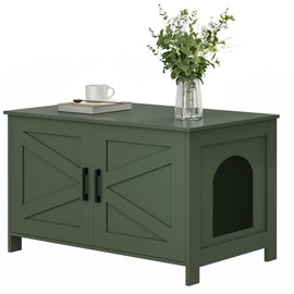 Homhedy Cat Litter Box Enclosure,Litter Box Furniture Hidden with Barn Door,Wooden Cat Washroom Furniture,Fit Most of Litter Box, Green, CL50L