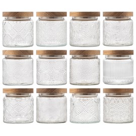 MOLIMAO Glass Storage Jars 12 Pack 500ml(17oz) Multipurpose Vintage Storage Bottle with Wooden Lid Seal for Coffee, Nuts, Candies, Cereal, Cookies, Spices, Flour, and More. (12 Pack-500ml)