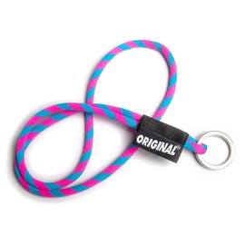 OLLIE TRICK LANYARD Keyring Neck Strap Tube Long Original with Metal Ring for House Keys and Gadget - Lanyard Thickness 8 mm Colourful Robust and Sticker (Pink Light Blue), Pink Light Blue, One Size,