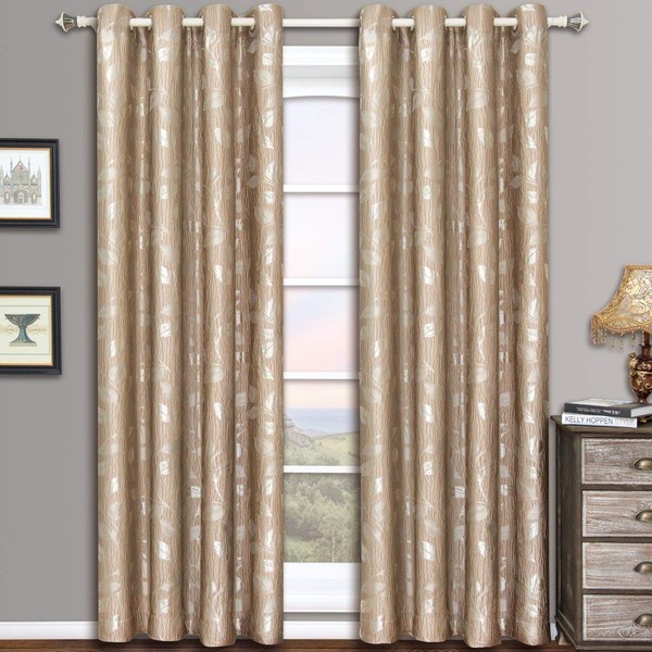Charlotte Mocha Grommet Jacquard Window Curtain Panels, Pair / Set
