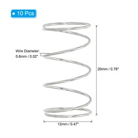 PATIKIL Compression Spring, 0.6mm Wire Dia x 12mm OD x 20mm L, 10 Pcs 304 Stainless Steel Mechanical Extension Small Springs Pen Springs Assortment Kit for Shop and Home Repairs