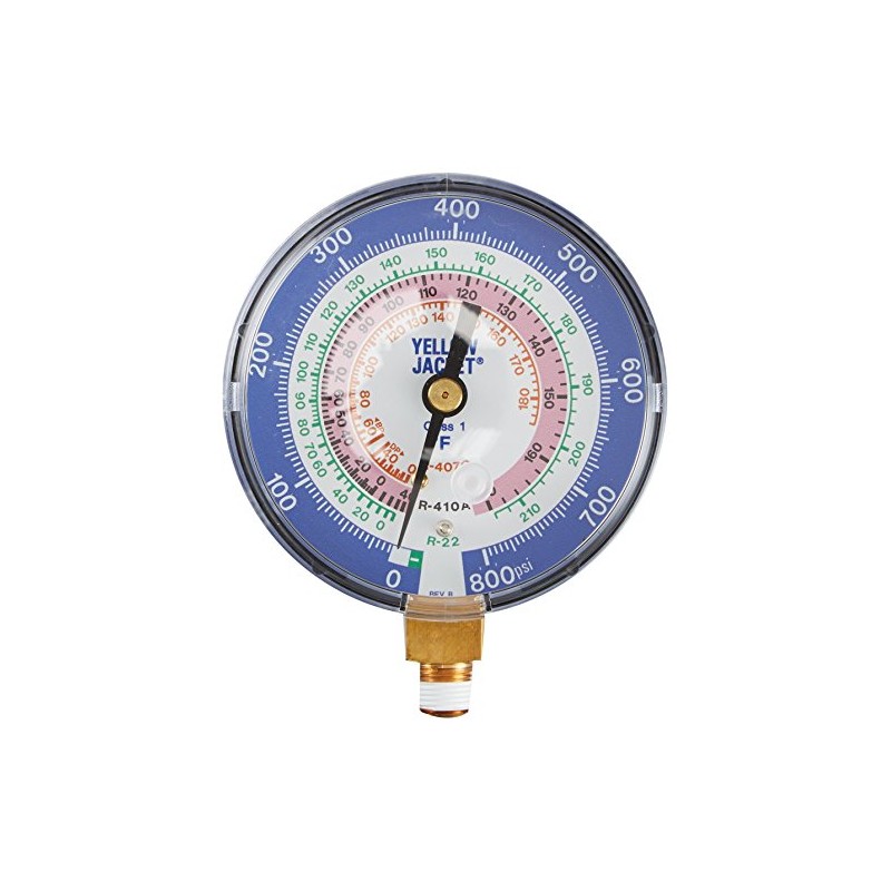 Yellow Jacket 49134 Low Side Replacement Gauge, R-22/407C/410A degrees F,Red/blue