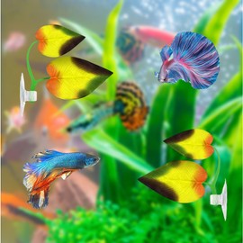 ToppetPro [2Pack] Upgraded Twin Beta Leaf Bed Fish Resting Leaf Betta Hammock Beta Tank Decorations Aquarium Plants Betta Fish Accessories for Small Tank [Yellow]