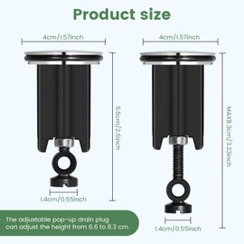 kurkip Universal Sink Plug 40 mm Chrome Drain Plug - Made of Brass, Adjustable Rubber Plug Sink, Suitable for All Standard Sinks and Bidets, Rustproof & Tight, Black