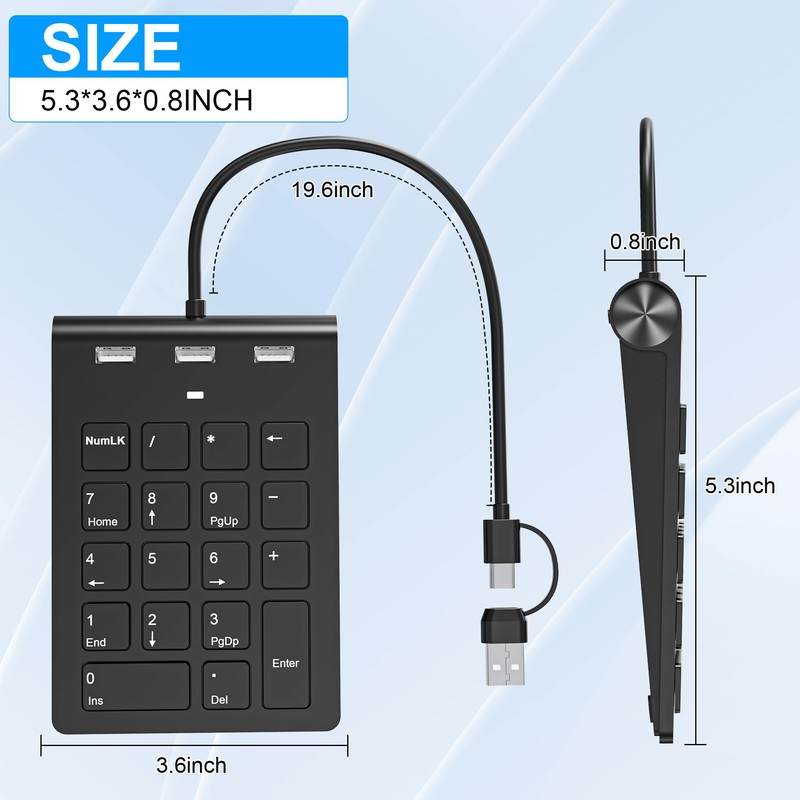 Suejezt 18 Key Wired Numeric Keypad with 3 Port USB