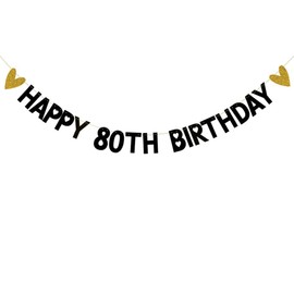 HAPPY 80TH BIRTHDAY Banner,Pre-Strung,Black Paper Glitter Party Decorations for 80 Years Old 80TH Birthday Party Supplies Letters Black ZHAOFEIHN