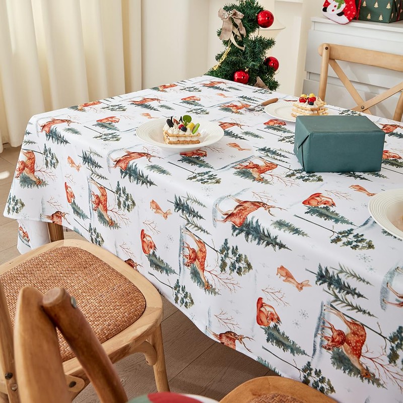 Christmas Tablecloth, Seasonal Table Linen, Winter Kitchen Table Decoration, Indoor,