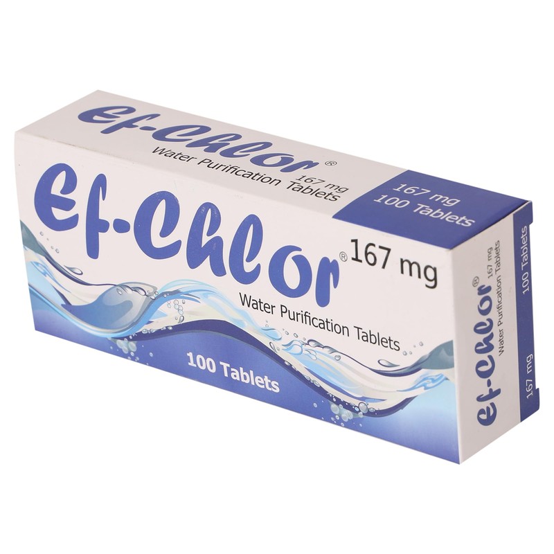 Ef-Chlor Water Purification Tablets, 167mg, 100 Tablets, Treats 20-25L Per