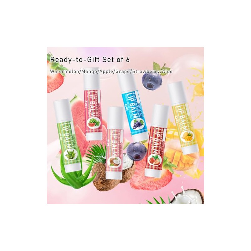 6 Pack Fruit Lip Balm Set - Vitamin E Enriched