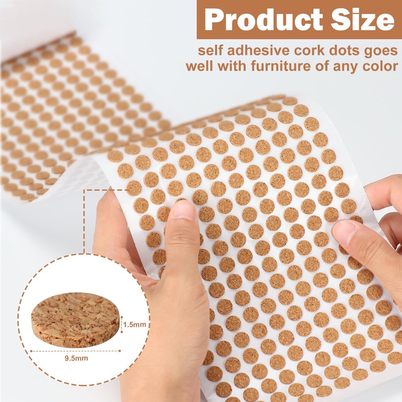 2000 Pcs 3/8 Inch Self Adhesive Cork Pads Cabinet Door