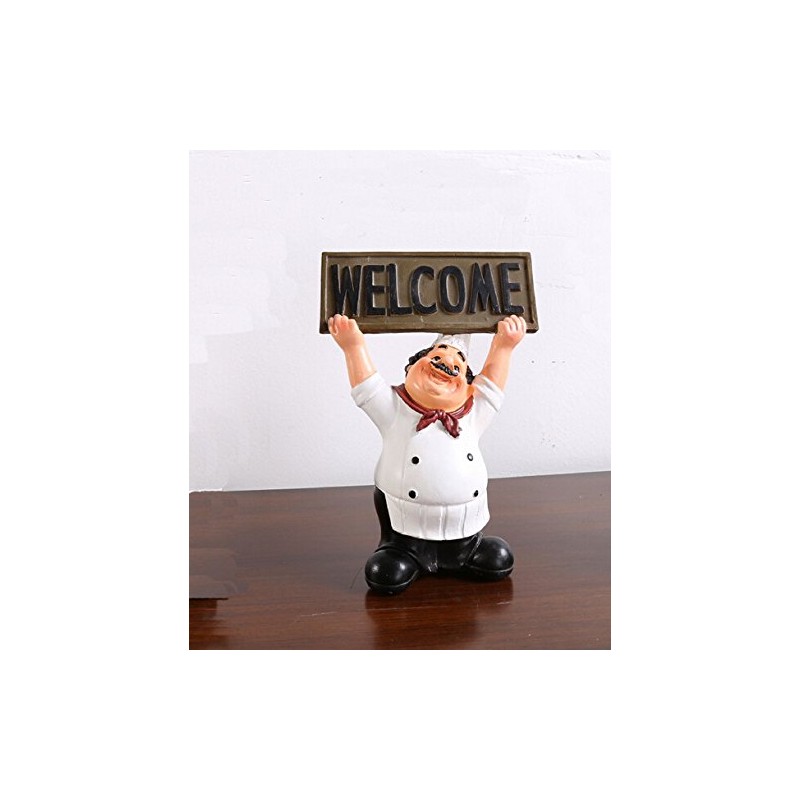 KiaoTime Chef Figurine with WELCOME Sign Board Plaque Home Kitchen