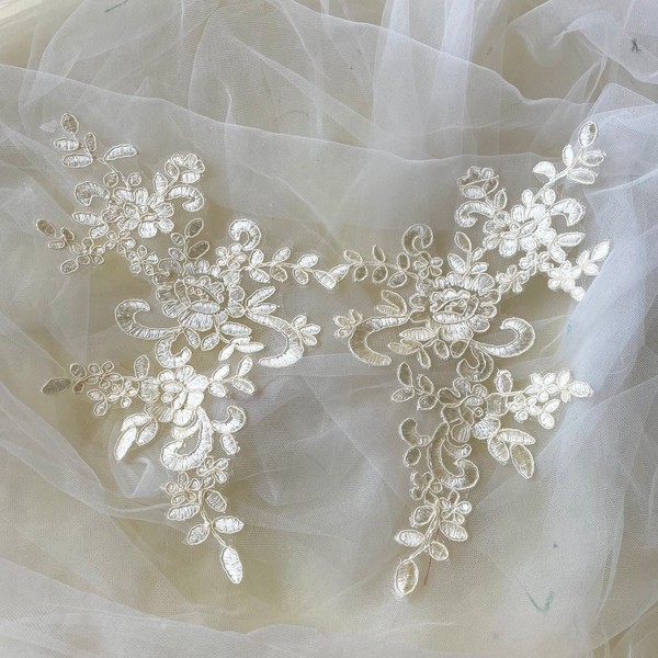 Lace Applique with Sequin Corded Flower Embroidery Lace Appliques Lace