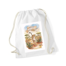 Hippowarehouse Happy Birthday cute cheetah watercolour Drawstring Cotton School Gym Bag 37cm x 46cm, 12 litres