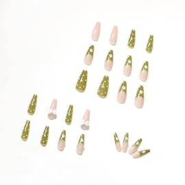 24 Piece Set Nail Tip, Pastoral Style, French Nail Decoration, Fake Nails, Receptions, Parties, After-parties, Entrance Ceremonies, Graduation Ceremonies, Kindergarten Entrance Ceremonies