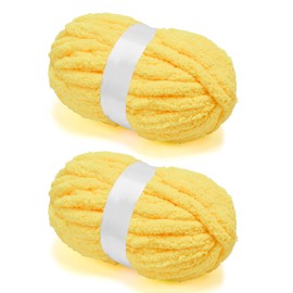 Chunky Chenille Yarn for Crocheting/Arm Knitting, Super Soft Jumbo Knit Blanket Yarn Yellow 2 Pack (32 yds, 8.5 oz Each Pack)